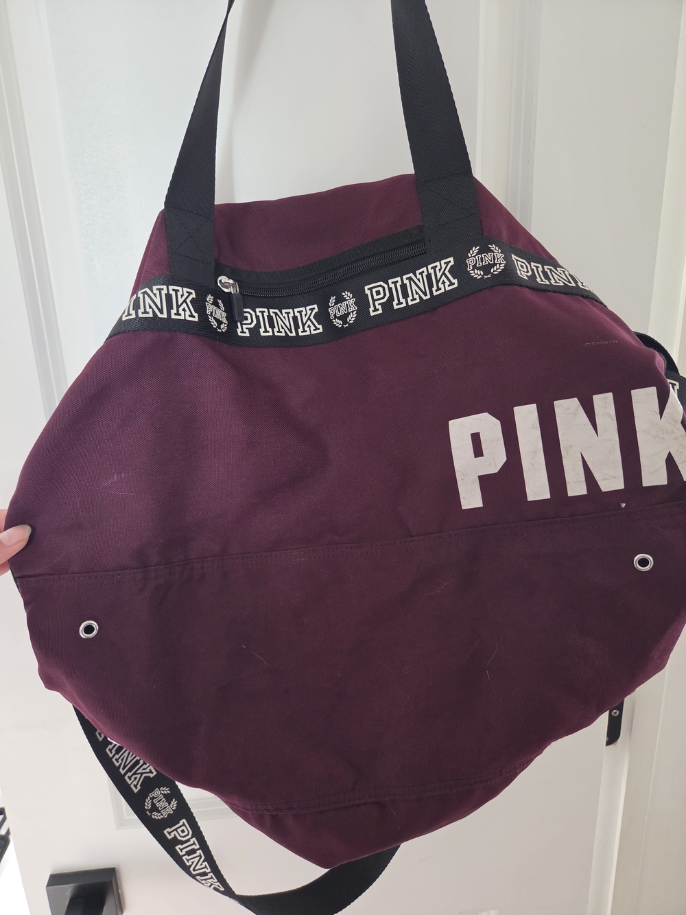 PINK Victoria's Secret Canvas Tote Bag in Deep Plum